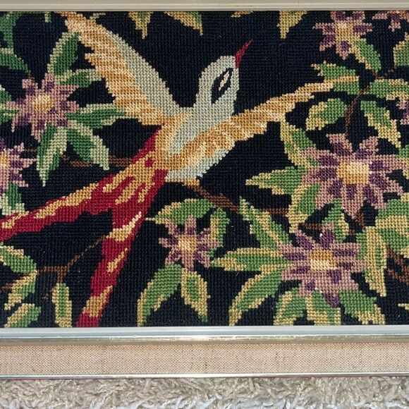 Vintage Cross Stitch Framed Tapestry Birds 11x15 Frame - Picture 2 of 10